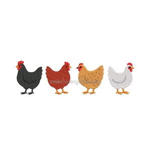 Chicken Embroidery Design Set Of 4 Cute Chickens Farm Theme Machine Embroidery File Instant Download