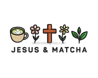 Jezus en Matcha-borduurbestand christelijk geloof borduurwerk ontwerp bijbelvers borduurpatroon religieus borduurwerk direct downloaden