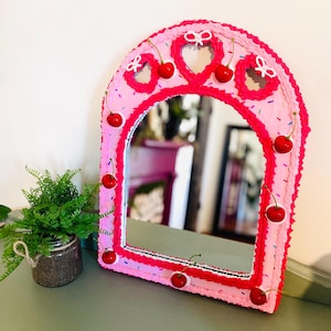 Cherry Cake Mirror/Mirror/Fake Cake/Sprinkles/Faux Cake Mirror/Wall Decor/Dopamine Decor/Pink Mirror/Cherries/Frosted Mirror/Heart Mirror