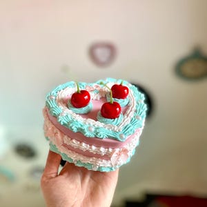 Heart Trinket Box/Pink Coquette Heart Box/I love you/Teal Heart/Fake cake/Jewelry Box/Valentines Day/cake box/Box/Faux cake/Home Decor