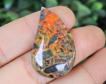 Black Yellow Java Jasper Teardrop Cabochon