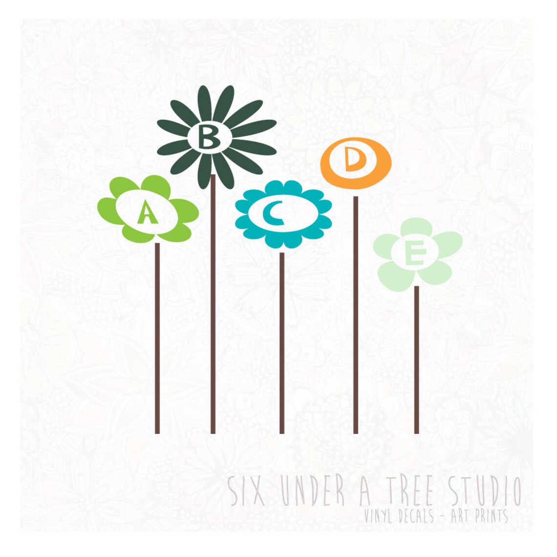 ABC Flower Garden Wall Vinyl Decals Art Graphics Stickers Etsy