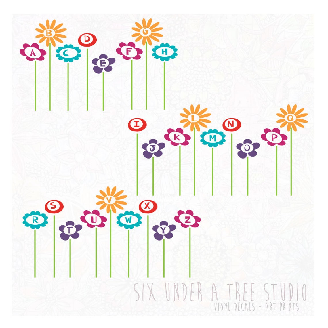 ABC Flower Garden Wall Vinyl Decals Art Graphics Stickers Etsy