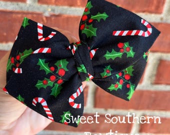 Candy Cane Christmas Fabric Hair Bow