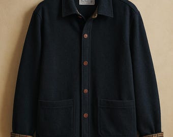 Burberry Vintage Dark Green Wool Harrington Jacket, 90s Men's Wool