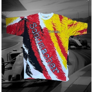 Vintage 90s Michael Schumacher All Over Print Tee F1 Racing Grail L/XL