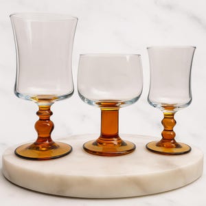 Vintage Amber Wine Glass Set: Mid-Century Barware, Retro 70s