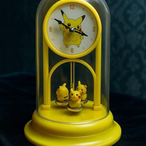 Vintage 1990s Pokémon Pikachu Dome Clock Rotating Pendulum Restored Working