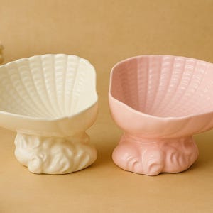 Set di 2 portasapone vintage in ceramica a forma di conchiglia, rosa e bianchi, per il bagno, in stile costiero.