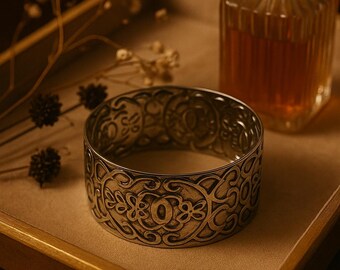 Brazalete vintage celta de sol y luna / Brazalete bohemio de plata