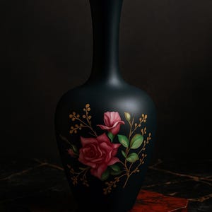 Rosenthal Noir Vase 1960s Rose Design | German Porcelain Vintage 17cm