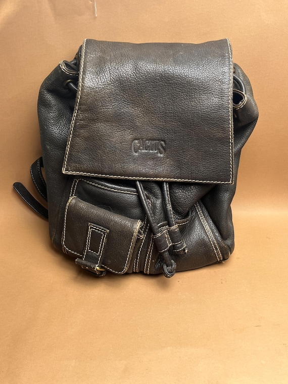 cactus leather backpack Vintage Cactus Leather Backpack | 90s Brown Boho Rucksack | Rustic Unisex  Travel Bag