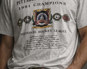 1991 ピッツバーグ ペンギンズ スタンレーカップ チャンピオン Tシャツ | ナツメグ NHL Tシャツ XL