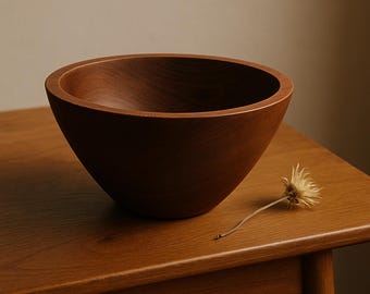 Vintage Danish Teak Bowl Mid Century Modern Hand Turned Wood Scandinavian Design 1960s