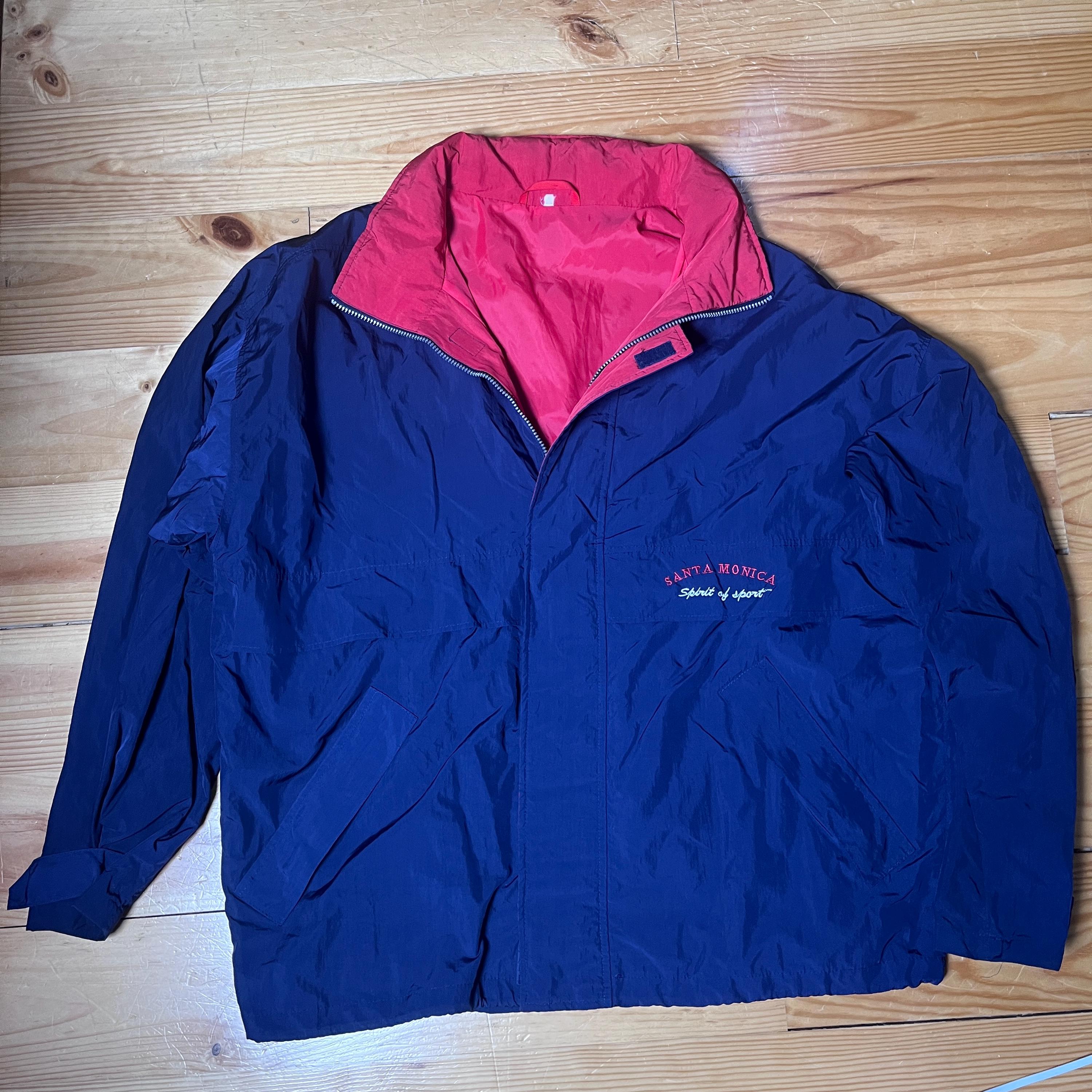Puffer Jacket Santa Monica Vintage 1990s Navy Blue Red Lining