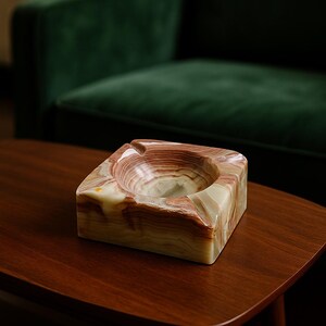 Vintage Onyx Marble Ashtray | Mid-Century Stone Tray | 10x10x3 cm | Jewelry Catchall