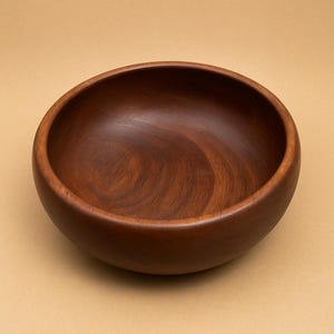 Mid-Century Modern Teak Bowl: Hand-Carved Scandinavian Wabi-Sabi Decor (24cm)