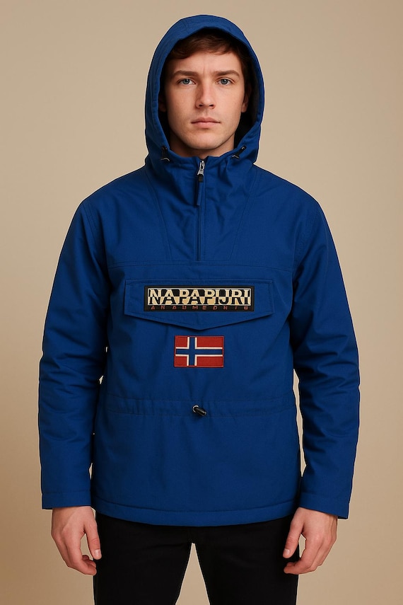 NAPAPIJRI ネイビー アノラック ナイロンジャケット ユーロ古着 1990s Napapijri Rainforest Jacket Blue Fleece Lined Anorak Small