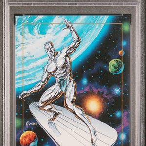 Marvel Masterpieces 1992 Silber Surfer Basiskarte #90 von Joe Jusko | PSA Grade 8 Sammelkarte
