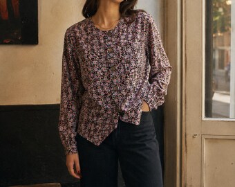 Vintage 1980s Australian Floral Blouse Jacket Garment Co Pink Black Size 12