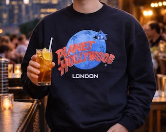 Planet Hollywood London Sweatshirt Vintage 1990s Black Crewneck Pop Culture Men M