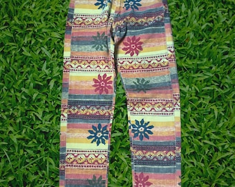 Y2K Pepe Jeans Corduroy Pants Floral Print 90s Rave Trousers UK 12 EU 40