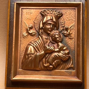 1930s Bronze Icon: Mary & Baby Jesus, Vintage Religious Wall Decor