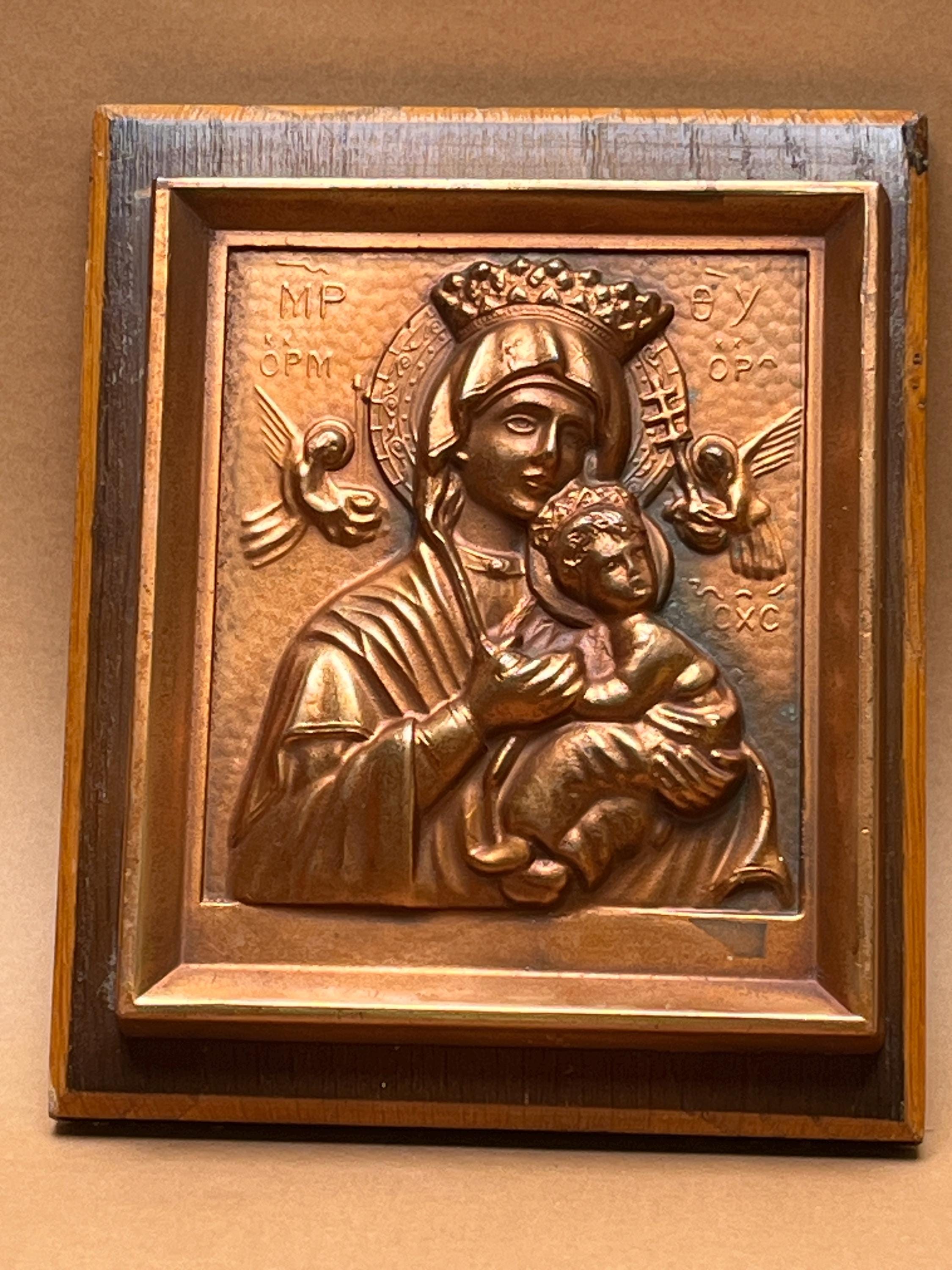 アンティーク 1930 年代 ブロンズ アイコン 聖母マリアと幼子 ギリシャ