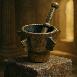 Antique Brass Mortar and Pestle Set: Apothecary Kitchen Decor