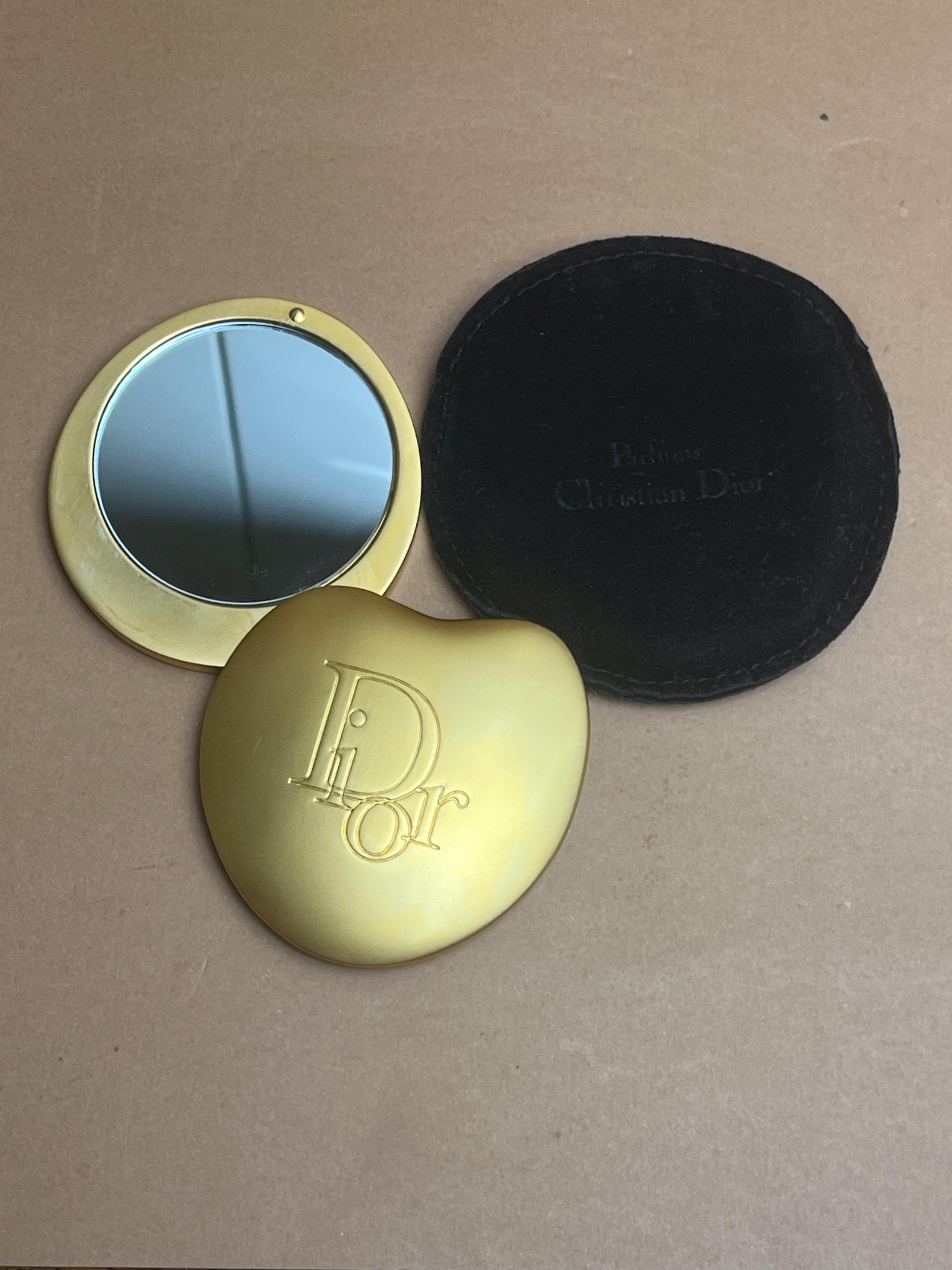 Vintage Christian Dior Heart Compact Mirror: Gold-plated