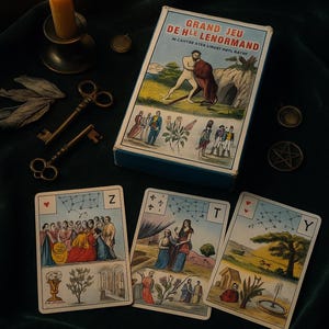 Vintage Grand Jeu de Mlle Lenormand Deck (1977) | French-English Edition | Astro-Mythological 54 Card Set
