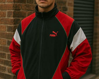 VINTAGE 1980's PUMA ~ Burgundy White Track Field Active Zip Long