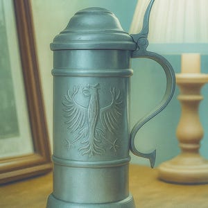 Vintage German Pewter Lidded Tankard: 1970s Home Bar Decor