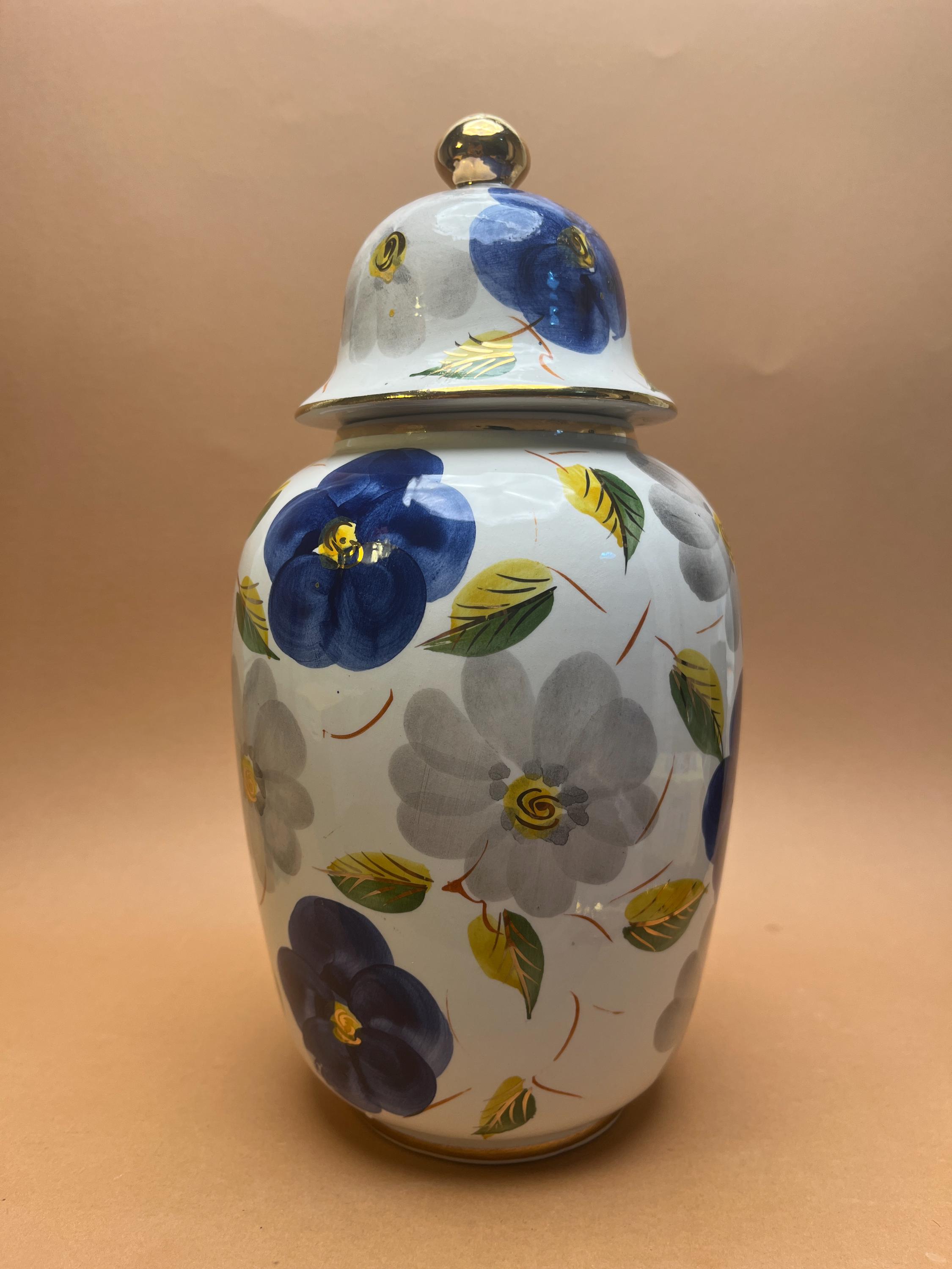 ヴィンテージ手描き花柄磁器蓋付き瓶：ポルトガル装飾（27 cm） - Etsy
