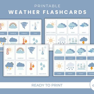 16 Flashcards meteorológicos para crianças - ferramenta de aprendizagem inspirada em Montessori para crianças e pré-escolares