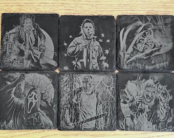 Horror Movie Slate Coasters | Natural Slate | Halloween, Slasher Icons, Horror Gift