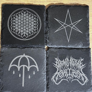 Posavasos de pizarra Bring Me The Horizon (individual) - Set de regalo Bring Me The Horizon (juego de 4) - Regalo Bring Me The Horizon - Regalo