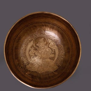 Green Tara Carved with Tibetan Mantra Singing Bowl 21cm