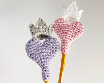 Princess Crown Heart Pencil Topper Crochet Pattern: DIY Valentine's Gift (PDF)