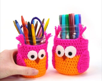 Owl Mason Jar Cozy Crochet Pattern Pint and Half Pint Size Crochet Cozy PDF Pattern