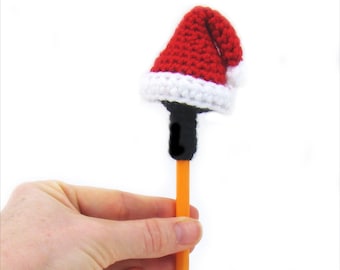 Santa Hat Pencil Topper Crochet Pattern - Christmas Stocking Stuffer Gift