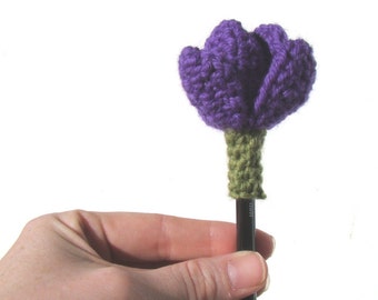 Crocus Flower Eraser Cover Crochet Pattern - Pencil Topper - Springtime Crochet - Teacher gift