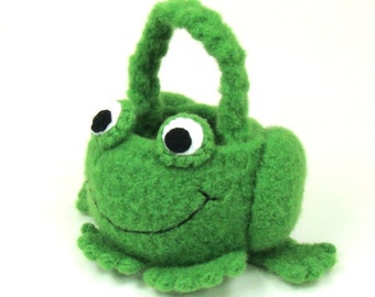 Frog Mini Basket Felted Crochet Pattern PDF INSTANT DOWNLOAD