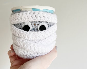 Crochet Ice Cream Cozy Mummy Halloween Pattern - Pint Size Totes