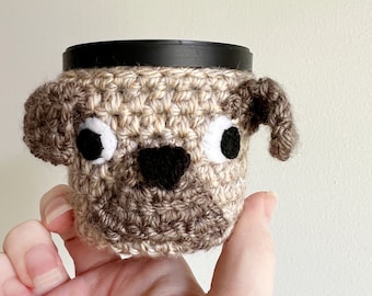 Pug Puppy Ice Cream Cozy 4oz Sized Crochet Pattern, dog lover crochet