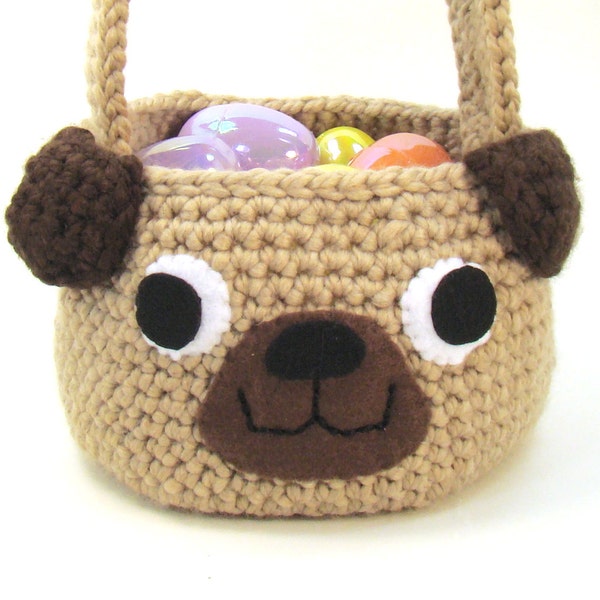 Pug Dog Easter Basket Crochet Pattern - Trick Or Treat Bag, PDF INSTANT DOWNLOAD