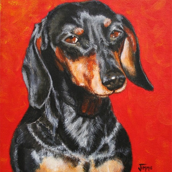 The Black Dachshund, Fine Art Prints of a Painting by Jimmie