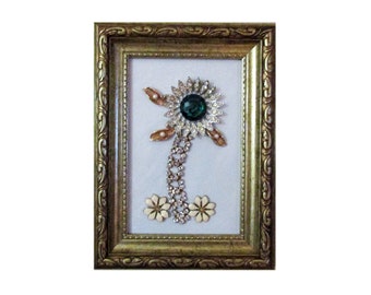 Framed Jewelry Art Single Flower Vintage Jewelry