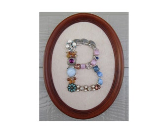 Framed Jewelry Art Letter B Vintage Jewelry