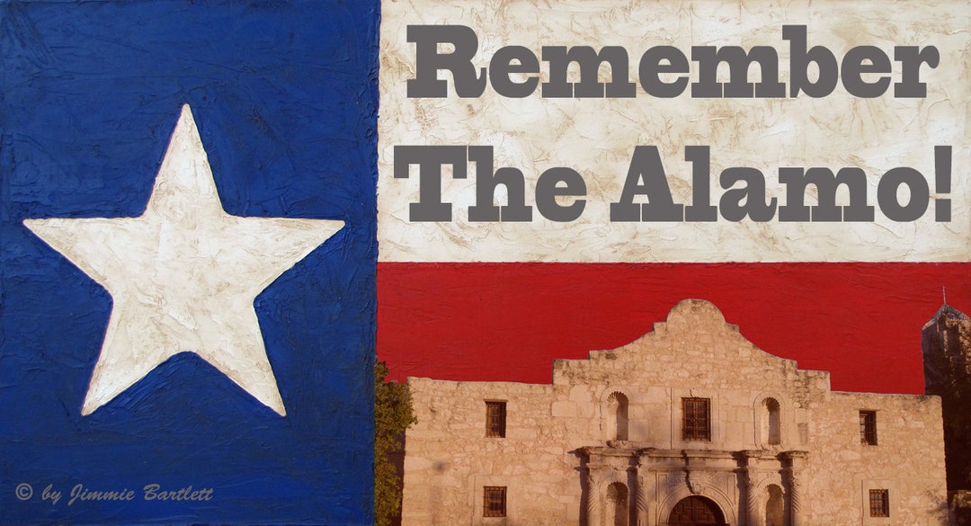 Texas Flag Remember the Alamo, Prints of Mixed Media Art by Jimmie
